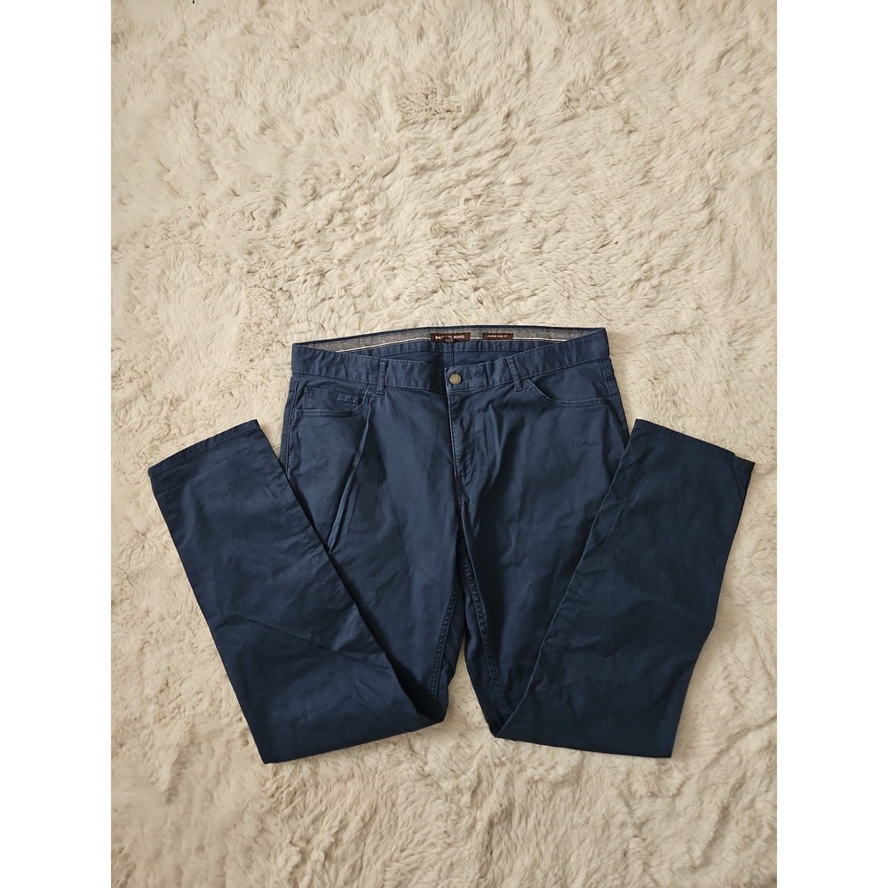 Michael Kors Parker Slim Fit Men's Pants 36/32 Steel‎ Blue Twill Chinos